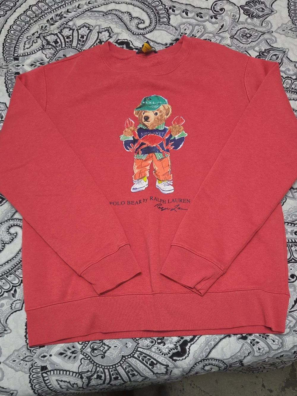 Ralph Lauren Coral-Red Polo Bear Sweatshirt